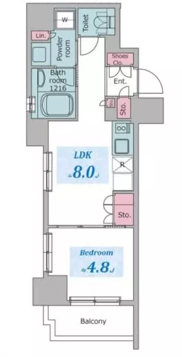【築浅】クロスレジデンス六義園 8階 1LDKの間取り
