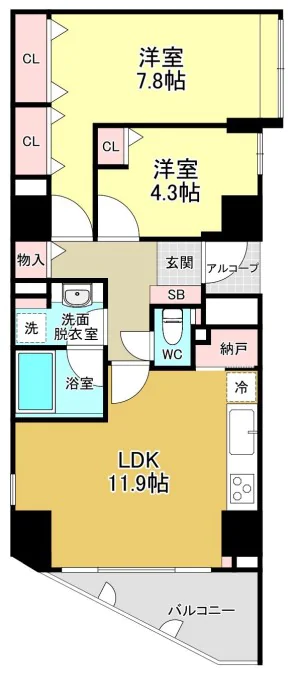 ソフィア音羽 14階 2LDKの間取り