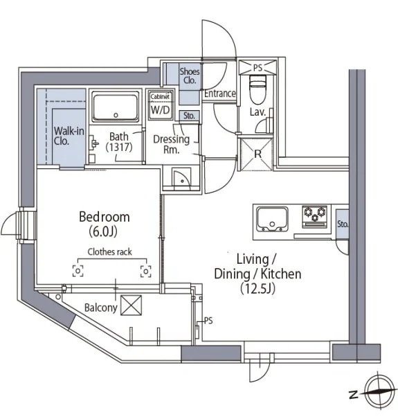 エルスタンザ文京湯島 7階 1LDKの間取り