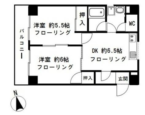 湯島台レジデンス 2階 2DKの間取り