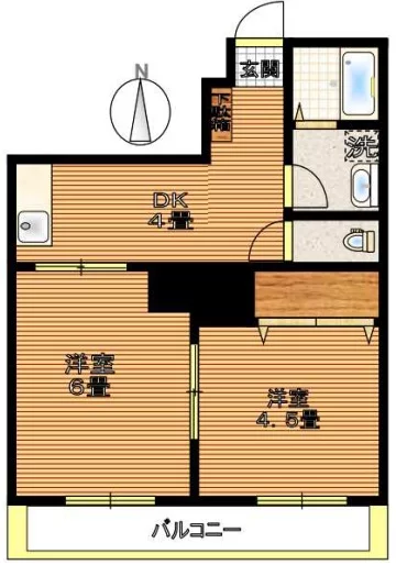 第2サンハイツ磯山 4階 2DKの間取り