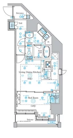 プレセダンヒルズ文京本駒込 7階 1LDKの間取り