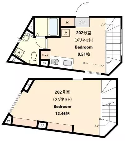 【築浅】グランパークス本郷 2階 1DKの間取り