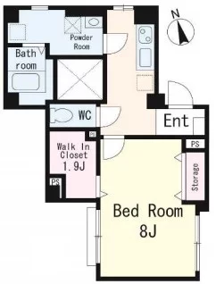 ラボム 2階 1Kの間取り