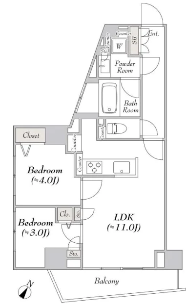 ルミーク文京千石 4階 2LDKの間取り