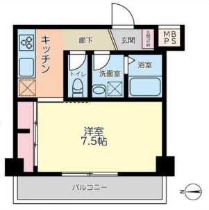 第27宮庭マンション 5階 1Kの間取り