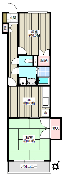 ロイヤルクレスト 1階 2DKの間取り