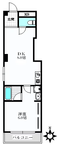 レジデンス高久 2階 1LDKの間取り