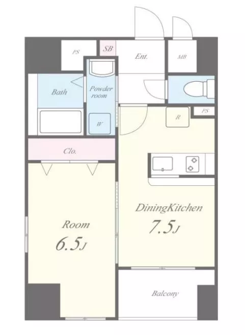 ペイサージュ文京 7階 1DKの間取り
