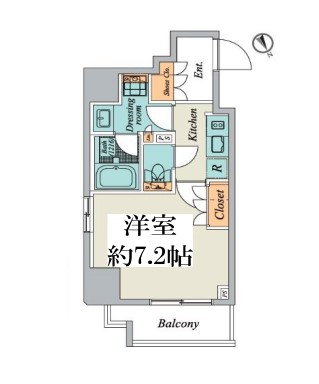 【築浅】クレストコート文京湯島 2階 1Kの間取り