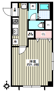 ブルージュ本郷 3階 1Kの間取り