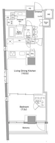 ザ・パークハビオ小石川 5階 1LDKの間取り