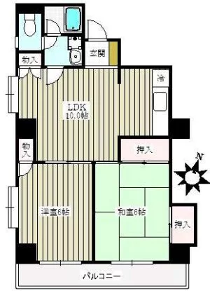 グリーンヒル文京 9階 2LDKの間取り