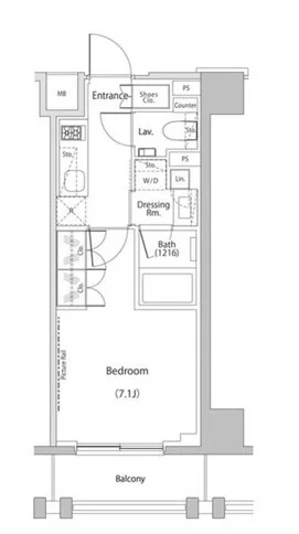 ザ・パークハビオ文京江戸川橋 3階 1Kの間取り