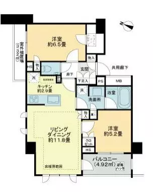 オープンレジデンシア小石川ヒルズ 4階 2LDKの間取り