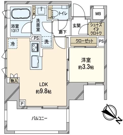 ルジェンテ文京根津 3階 1LDKの間取り