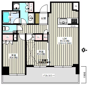 【新築分譲】ブランズ本郷 7階 2LDKの間取り