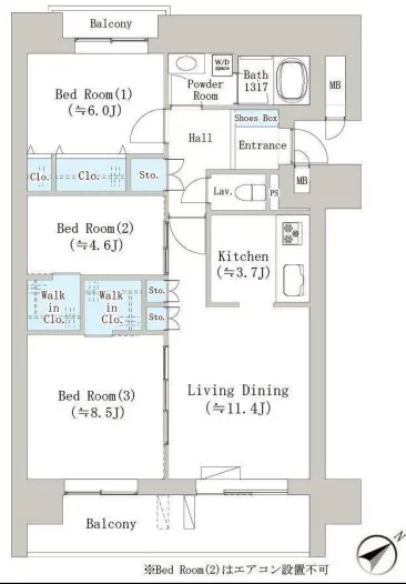 ナナアーク千石 9階 3LDKの間取り