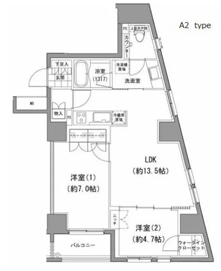 JP noie 小石川富坂(旧小石川富坂レジデンス) 14階 2LDKの間取り