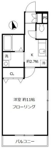 コーネル・スリー 2階 1Kの間取り