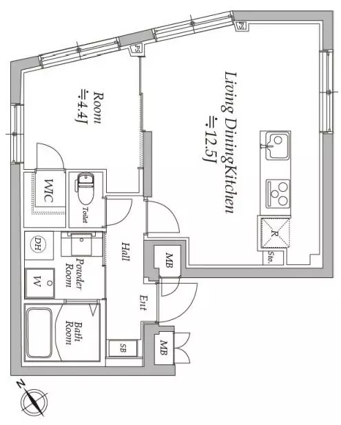 【築浅】アトリオフラッツ御茶ノ水 2階 1LDKの間取り
