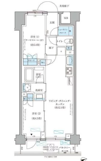 【新築】パークアクシス文京本郷 6階 2LDKの間取り