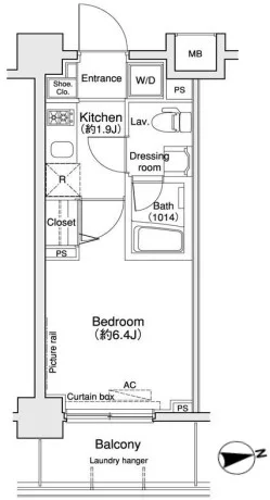 プラウドフラット王子神谷 3階 1Kの間取り