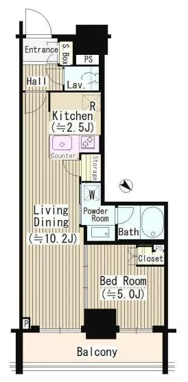 リビオ文京本駒込レジデンス 2階 1LDKの間取り