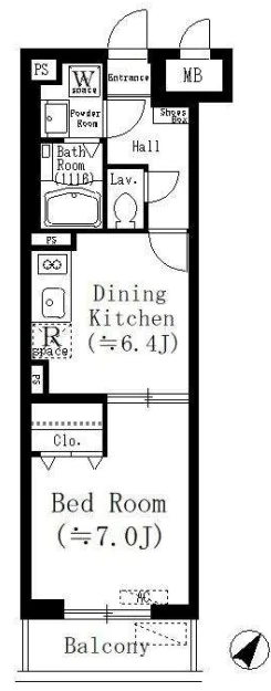 【築浅】ルーチェ六義園 3階 1DKの間取り
