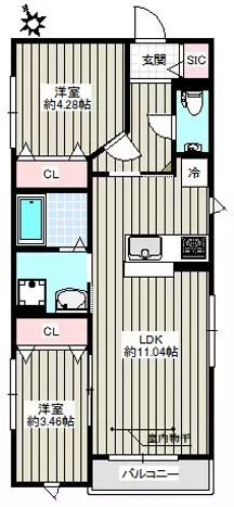 【新築】アーツ駒込 1階 2LDKの間取り