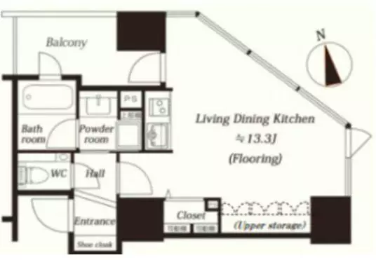 イニシアイオ文京仲坂 13階 1Rの間取り