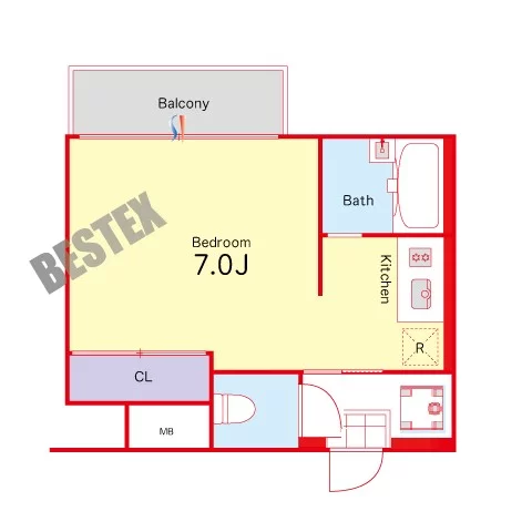 カスティーロ白山 1階 1Rの間取り