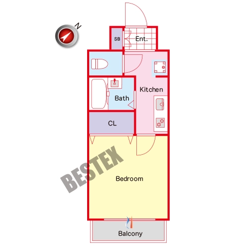 スカイコート文京茗荷谷 2階 1Kの間取り