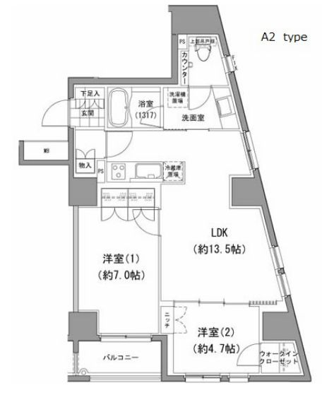 ＪＰ　ｎｏｉｅ　小石川富坂（旧小石川富坂レジデンス） 10階 2LDKの間取り