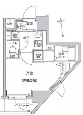 ハーモニーレジデンス御茶ノ水 5階 1Kの間取り