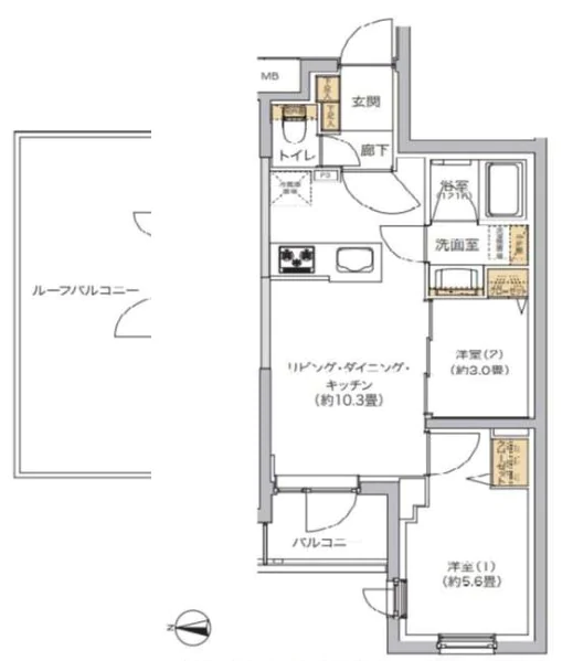 リビオメゾン湯島 5階 2LDKの間取り