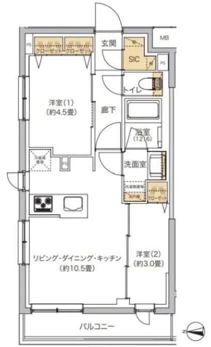 リビオメゾン湯島 4階 2LDKの間取り