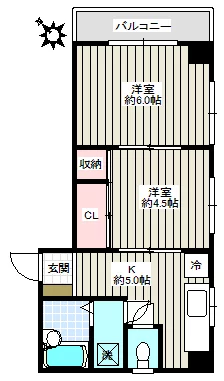 恩田ビル 5階 2Kの間取り