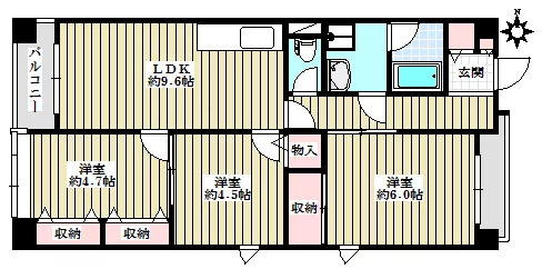マンションみやび 4階 3LDKの間取り