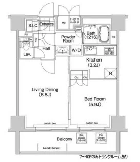 コンフォリア春日富坂 9階 1LDKの間取り