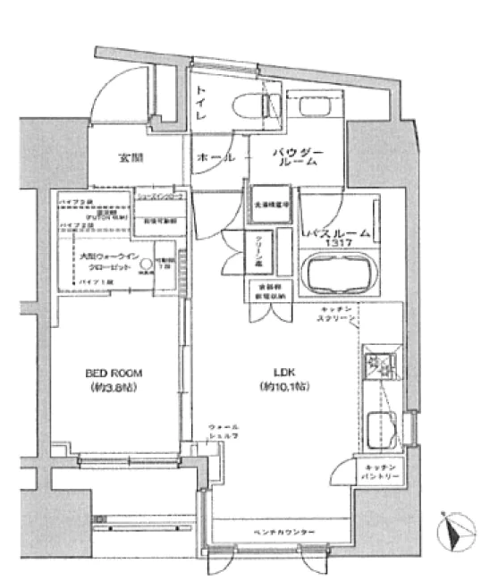 ベルジェンド文京千駄木グレイス 2階 1LDKの間取り