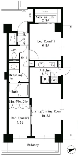 パークアクシス文京ステージ 1階 2LDKの間取り