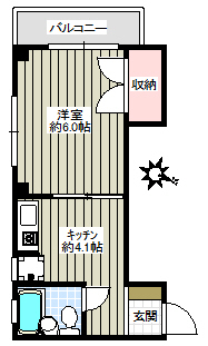 三河マンション 3階 1Kの間取り