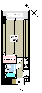 【分譲賃貸】アドリーム千駄木 7階 1Kの間取り