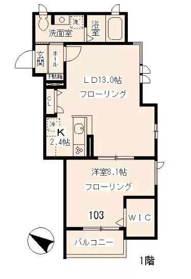 THE RESIDENCE 1階 1LDKの間取り