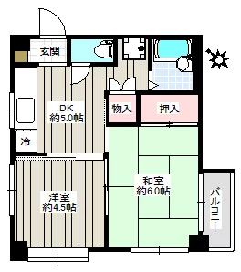 ヌーボー北 2階 2DKの間取り