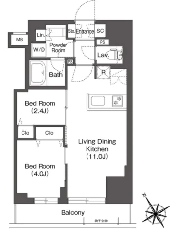 BluRock後楽園 (旧クレヴィアリグゼ文京後楽園) 6階 2LDKの間取り