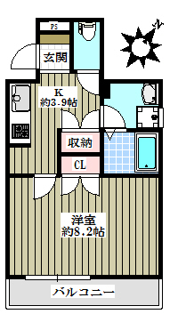 ウィステリア小石川 2階 1Kの間取り