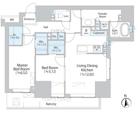 パークホームズ本郷三丁目 3階 2LDKの間取り