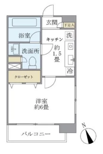 エコロジー白山レジデンス 7階 1Kの間取り